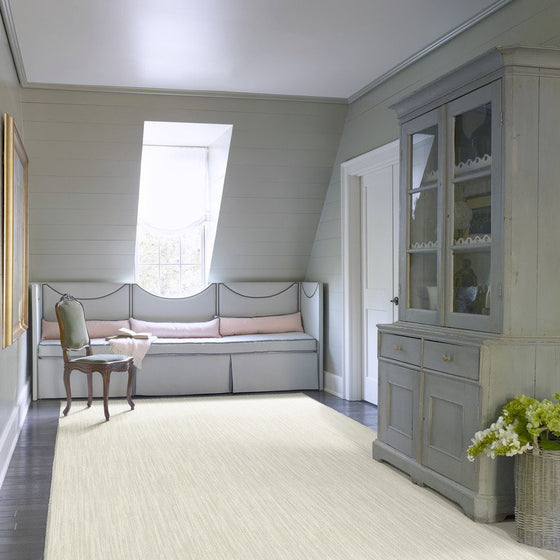 tempo area rug in room in colour limestone white